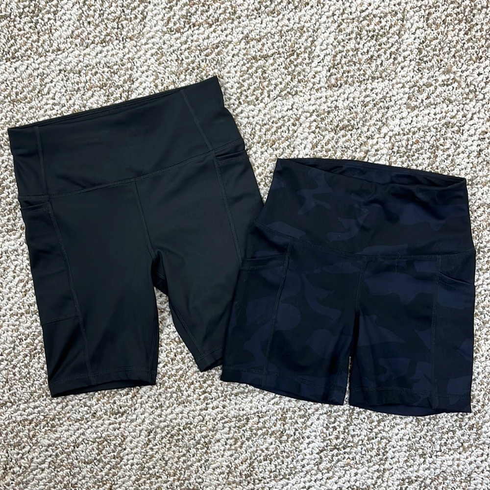 YOGALICIOUS CAMO AND ATHLETIC WORKS BLACK ATHLETIC YOGA BIKER SHORTS BUNDLE XS